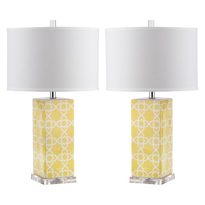 (Set of 2) 27" Quatrefoil Table Lamp Yellow (Includes CFL Light Bulb) - Safavieh