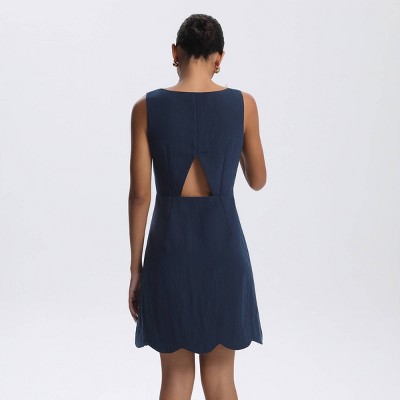 Женские платья A New Day Women's Open Back Scalloped Mini Shift Dress - A New Day™ Navy Blue XL — фото 2