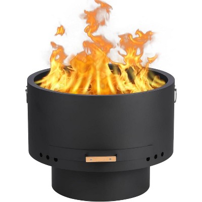 Coucheta 26 Inch Portable Smokeless Wood Burning Fire Pit - with Fire Poker, Removable Ash Pan, Lid & Waterproof Cover | Modern Outdoor Firepit