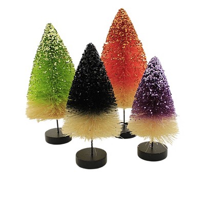 Bethany Lowe 9.75 In Haunted Halloween Hues Trees Black Base Cream Tree Colored Top Tree Sculptures