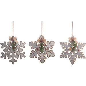 Transpac Wood Snowflake w/ Iron Accent Ornament Set of 3 Christmas Home Decorations - 1 of 1