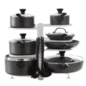 LunaLulinlk Pots and Pans Organizer, 8 Adjustable Shelves, Sturdy Steel, with 4 Hooks, White - 1 of 4