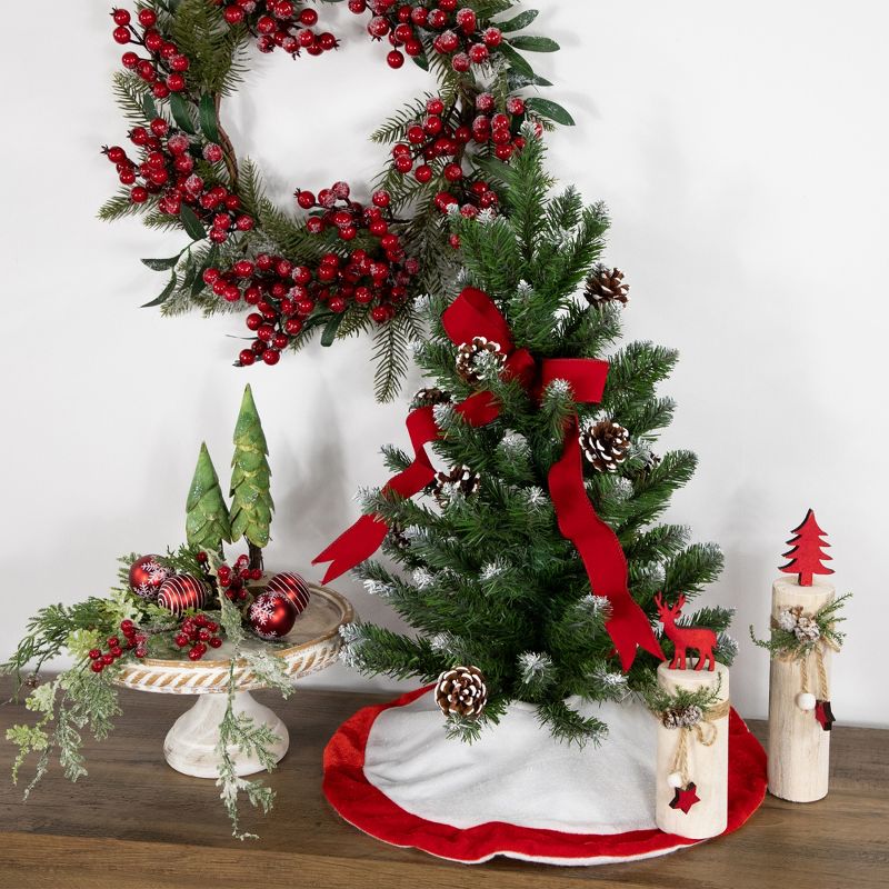 Northlight 18" White and Red Velveteen Mini Christmas Round Tree Skirt, 3 of 6
