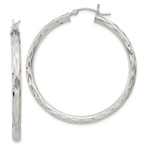 Black Bow Jewelry 3mm, Satin Polished D/C Sterling Silver Hoops - 40mm (1 1/2 Inch) - 1 of 4