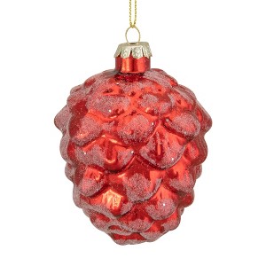 Northlight Frosted Pine Cone Glass Christmas Ornament - 3.25" - Red - 1 of 4