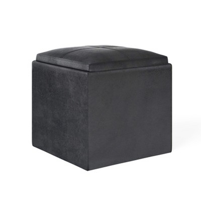CAVINAS 17.5" Cube Storage Ottoman with Flip-Top Tray,Faux Leather Footstool with Hidden Compartment ,Storage Bench for Bedroom,Living Room
