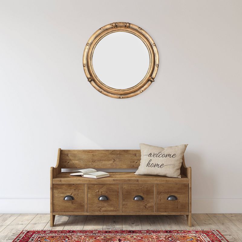 22&#34; Round Distressed Metal Porthole Mirror Gold - Storied Home, 3 of 13