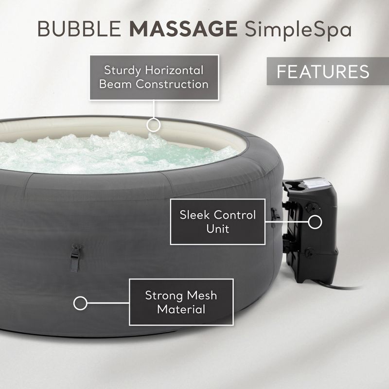 Intex SimpleSpa Bubble Massage 4 Person Inflatable Round Hot Tub Relaxing Outdoor Water Spa with Soothing Jets, Insulated Cover, and Storage Bag, Gray, 3 of 9