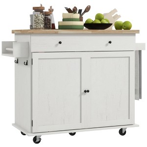 HOMCOM Rolling Kitchen Island with Storage Drawer, Wood Breakfast Bar Kitchen Island Cart 2 Doors, Spice Rack, Towel Racks and 2 Hooks - 1 of 4