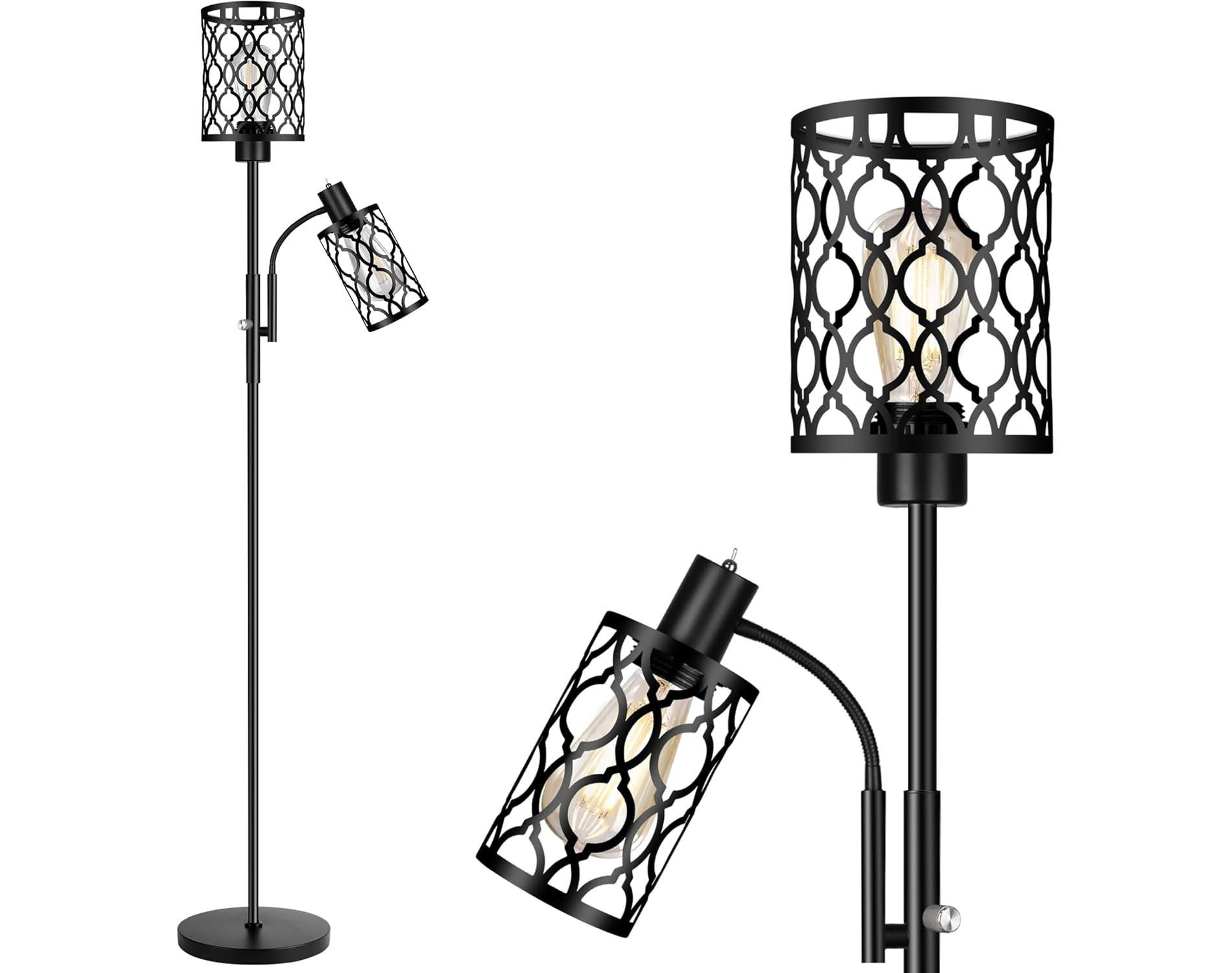 Dexmalle Black Floor Lamp with Adjustable Reading Lamp