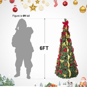 6FT/7.5FT Pre-Lit Christmas Tree: Ornaments, Bows, Ribbons – Easy Setup, Warm LEDs, Lifelike Branches, Festive Decor - 1 of 4
