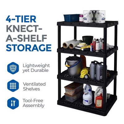 Black Plastic 4-Shelf Interlocking Storage Unit