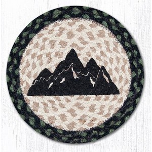 Earth Rugs Mountain Silhouette Printed Round Trivet – 10"x10" Braided Jute Rustic Table Mat with Nature Scene Design - 1 of 3
