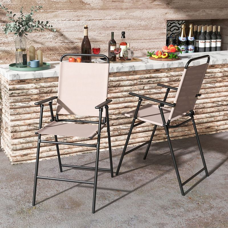 Tangkula Outdoor Folding Bar Chair Set of 2 Patio Dining Chairs w/ Breathable Fabric, 2 of 10