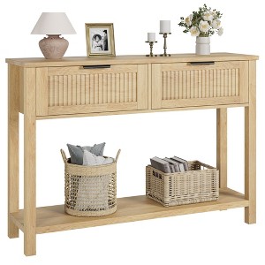 Farmhouse Entryway Table, 43 Inch Wood Console Table with 2 Drawers, 2 Tier Sofa Table with Storage for Living Room, Foyer Tables for Entryway - 1 of 4
