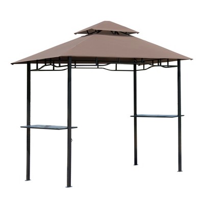 Outsunny 8' Patio BBQ Grill Gazebo Canopy with 2 Tier, Flame Retardant Cover, Large Storage Work Platform and Stylish Utility