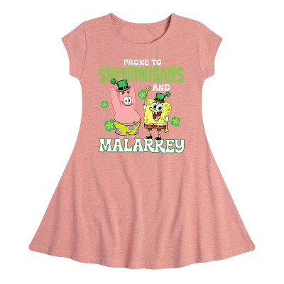 Girls' - SpongeBob Squarepants - Prone To Shenanigans And Malarkey Fit & Flair Cap Sleeve Dress