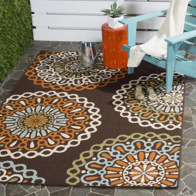 Chocolate and Terracotta Floral Reversible Rectangular Rug