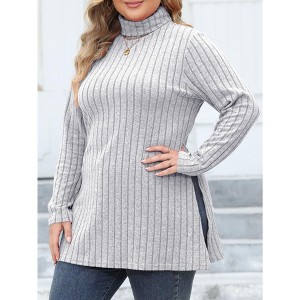 Women's Turtleneck Knit Pullover Long Sleeve Casual Sweater Tops Warm Fitted Sweater - 1 of 4