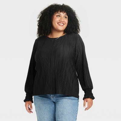 Women's Flared Long Sleeve Satin Blouse - Ava & Viv™ : Target