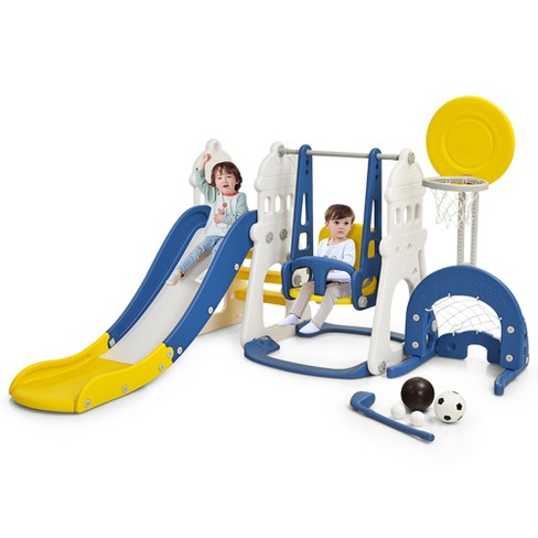 Swing Climber Playset W/Basketball Hoop,Long Slide,Climb Stairs 3 in 1 Kids Slide Outdoor Playsets for Backyard Playground Sets from US, A Toddlers Slide Swing Set 