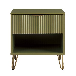 Manhattan Comfort Dumbo Nightstand with Drawer Olive Green: Modern MDF Bedside Table, Metal Glides, Storage Shelf - 1 of 4