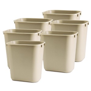 Rubbermaid Deskside Wastebasket, Plastic Trash Can, 3.5 Gallon, Beige, 6 Pack - 1 of 3