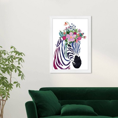 15" x 21" Floral Zebra Animals Framed Wall Art Print Black - Wynwood Studio