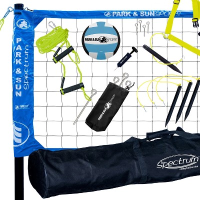 Park & Sun Sports Spectrum Pro Professional Portable Outdoor Tournament Sand Volleyball Net Set with Soft Volleyball and Accessories
