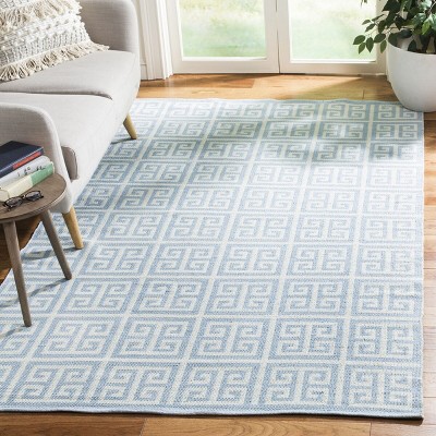 Light Blue and Ivory Flat Woven Wool Cotton Rug, 4' x 6'