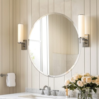 Artloge Round Frameless Bathroom Mirror Silver Wall Mirror Modern with Contemporary Mirror for Room Entryway Hallway