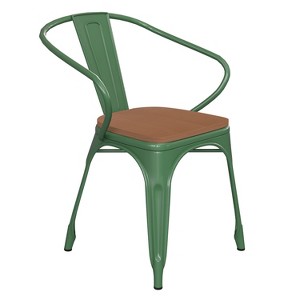 Emma and Oliver Metal Indoor-Outdoor Stacking Chair with Vertical Slat Back, Arms and All-Weather Polystyrene Seat - 1 of 4