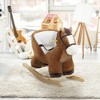 Whisen Baby Rocking Horse, Baby Rocking Chair, Plush Animal Rocker with Sound, Wooden Base, & Safety Belt for Baby - Brown - 2 of 4