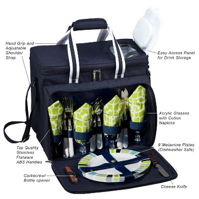 Green Insulated Picnic Cooler with Service for Four