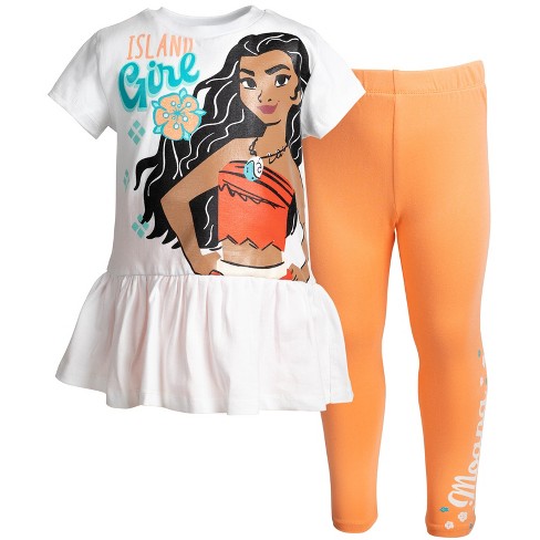 Disney Moana Little Girls T-Shirt and Leggings Outfit Set White / Pink 7-8