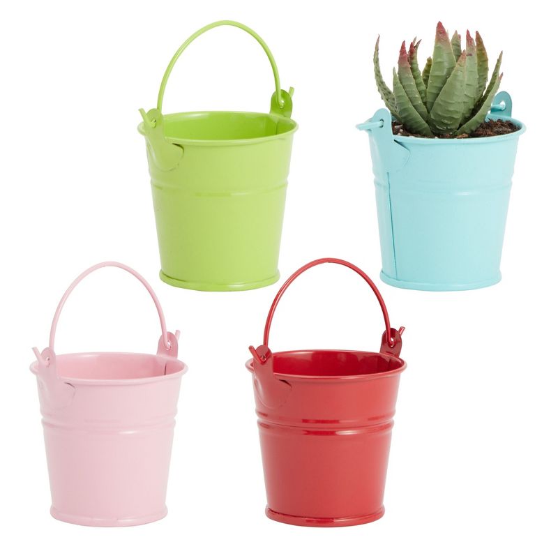 Juvale 24 Pack Mini Metal Buckets for Crafts, 2-Inch Galvanized Tin Pails for Party Favors, Green/Blue/Pink/Red, 4 of 10