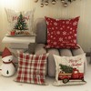 Lomsoe 4pcs Set, Christmas Tree Snowflake Truck Buffalo Plaid Pillow Covers, Red Green Cozy Pillowcases, Christmas Winter Sofa Bed Decor, No Insert - 3 of 4