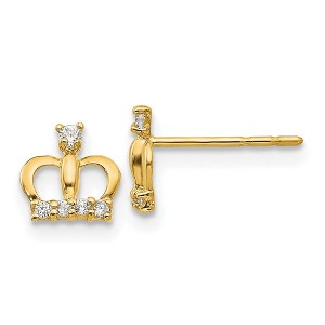 Black Bow Jewelry Kids 6mm Cubic Zirconia Crown Post Earrings in 14k Yellow Gold - 1 of 4