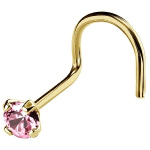 Jewelry Avalanche 22G 14K Gold Nose Screw Nose Stud with Pink Tourmaline Gemstone - 1 of 2