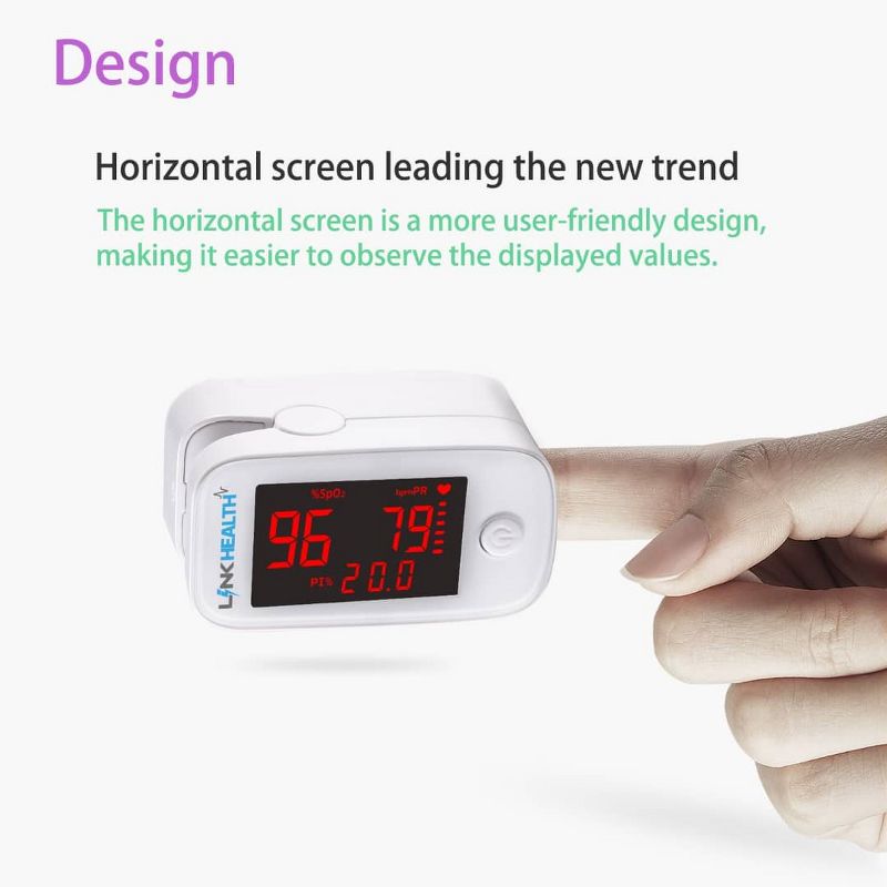 Link Health Series Fingertip Pulse Oximeter With SPO2 Monitor Blood Oxygen Saturation Sensor LED Screen, 4 of 7
