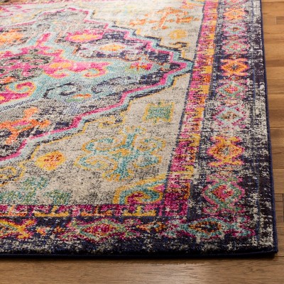 Gray Round Stain-Resistant Synthetic Area Rug