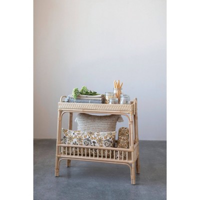 Natural Rattan and Bamboo Console Table with Storage Shelves