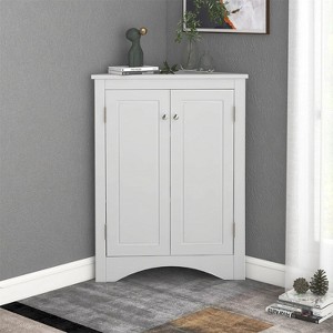 LunaLulinlk White Triangle Bathroom Storage Cabinet with Adjustable Shelves, Freestanding Floor Cabinet - 1 of 4