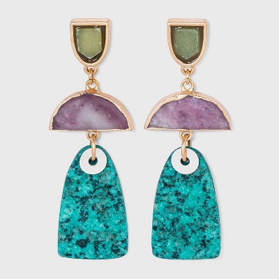 Semi-Precious Jade and Lepodolite Drop Earrings - Universal Thread™ Lilac