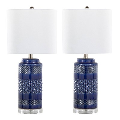 LumiSource: Casa 21" Ceramic Table Lamps with Polished Nickel Accents & White Linen Drum Shade (Set of 2)