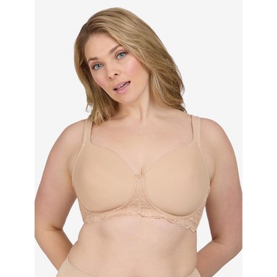 Leading Lady The Zoey – Lace Band Molded Wireless T-Shirt Bra in Sand, Size: 44B.