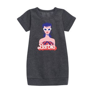 - Barbie - Retro Swimsuit Graphic Short Sleeve Fleece Dress - 1 of 2
