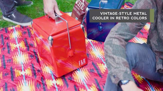 Foster & Rye Red Stainless Steel Cooler, Plastic Lined, Vintage Style Beer and Wine Cooler, Portable Beverage Chiller and Ice Chest, Set of 1, 2 of 10, play video