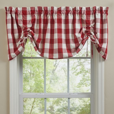 Farmhouse Red and Cream Buffalo Check Rod Pocket Valance 60"