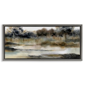 Stupell Industries Trees By Lakeside Landscape Floating Frame Canvas Art, Gray, 25" x 11" - 1 of 4
